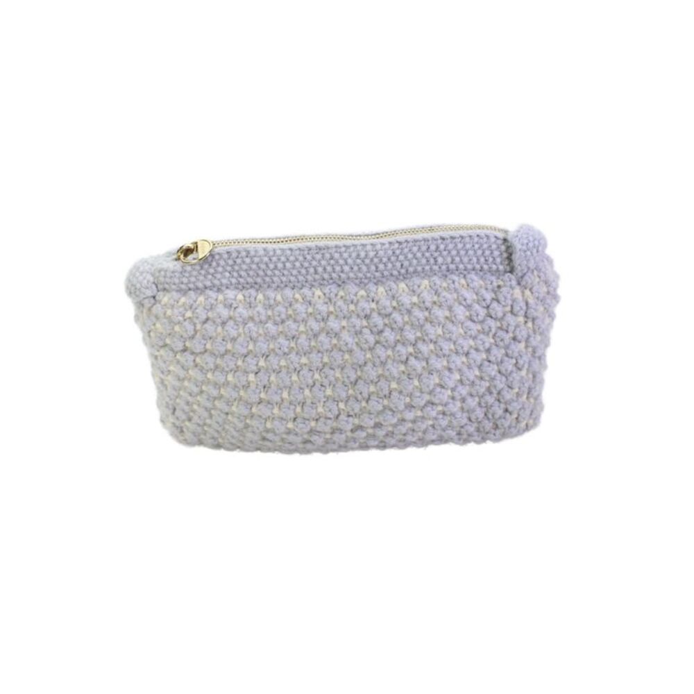 Aiayu Womens Zip Top Crochet Knit Pouch Clutch Handbag White Blue